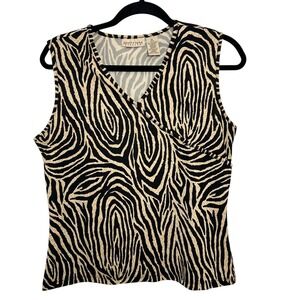 Apostrophe Zebra Print Tank Top Sleeveless Surplice Faux Wrap Blouse Size Medium